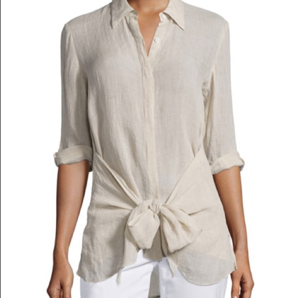 Theory “Zallane” White Tie-Front Soft Linen Top - Picture 4 of 4
